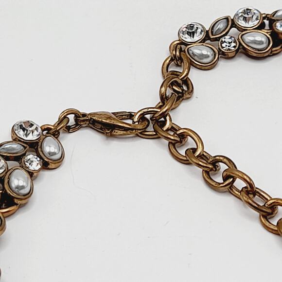 Bubblebar Gold Tone Faux Pearl Statement Necklace 20 Inch Rhinestone Collar - Picture 8 of 11